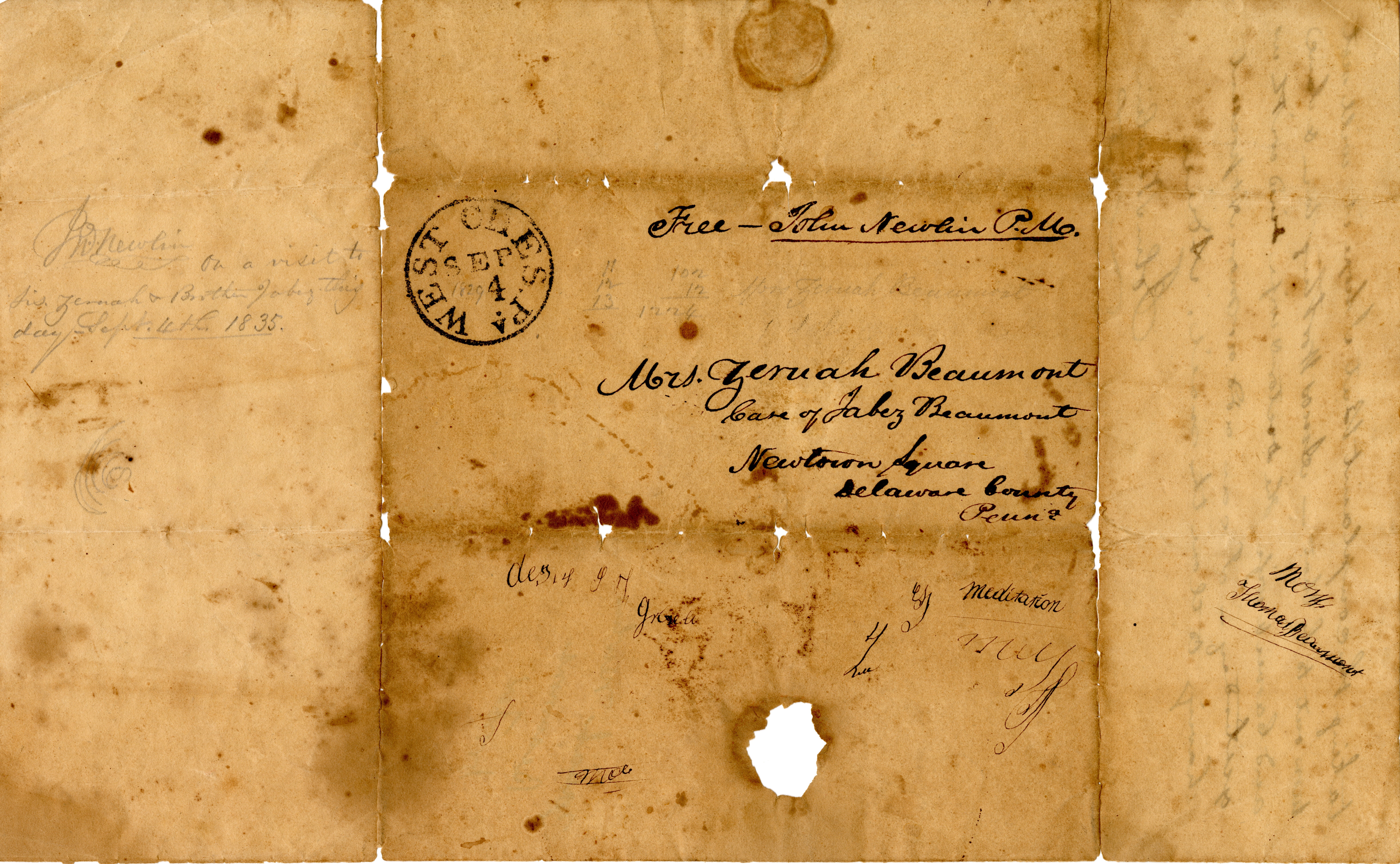 1821 Letter_page 4_from John Newlin to his sister, Zeruah Beaumont 1821 Letter_page 4_from John Newlin to his sister, Zeruah Beaumont